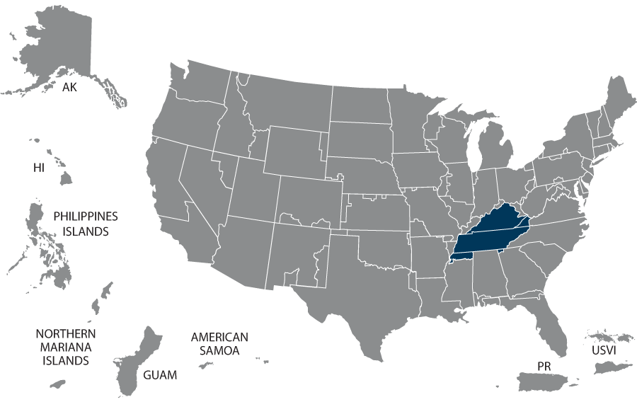 U.S. map highlighting the VISN 09 states: Arkansas, Georgia, Kentucky, Indiana, Mississippi, Tennessee, and Virginia.