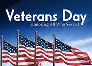 Veterans Day banner, with U.S. Flag as Background