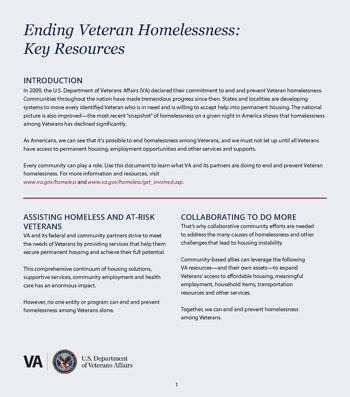 Key Resources to End Veteran Homelessness Fact Sheet