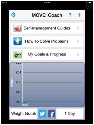 main screen of the MOVE! Coach mobile application