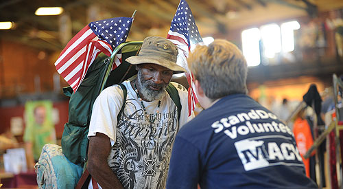 Homeless Veteran receiving help