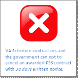 VA Schedule contractors and the government can opt to cancel an awarded FSS contract with 30 days written notice.
