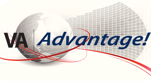 VA Advantage! Logo superimposed on a globe
