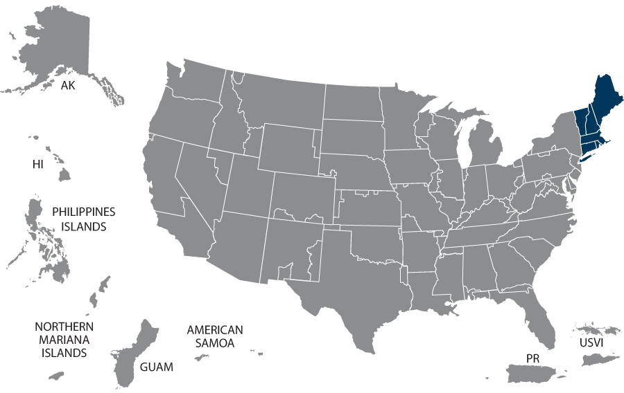 U.S map highlighting VISN 01 states: New Jersey, New York, and Pennsylvania.
