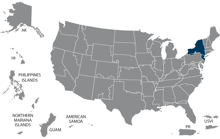 U.S. map highlighting the VISN 02 states: New Jersey, New York, and Pennsylvania.
