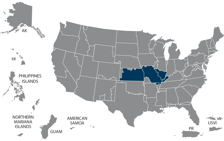 U.S. map of VISN 15 states: Arkansas, Illinois, Indiana, Kansas, Kentucky, and Missouri.