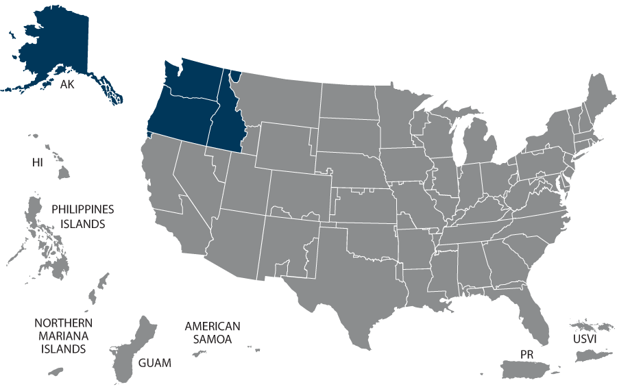 U.S. map highlighting the VISN 20 states: Alaska, California, Idaho, Montana, Oregon, and Washington.