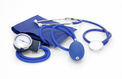 blood pressure cuff, sphygmomanometer, and stethoscope