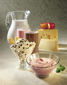 dairy foods: milk, cheese, ice cream