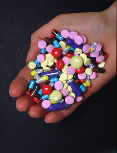 assortment of colorful medications to show the dangers of their similarity to candy