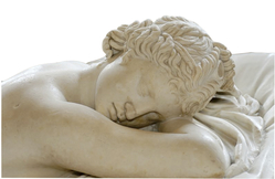 statue of woman resting head on her forearm