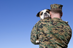 Veteran holding his dog