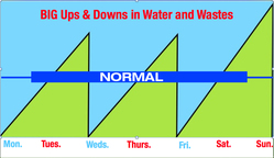 graph showing the ups and downs of fluid and waste in the body when doing 3x/week dialysis