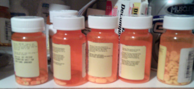 These are my pain medications for my back. I really can’t take anything too strong because I have school. It’s been a balancing act of when I can take them. You have to be either drugged up or in pain. - Mac