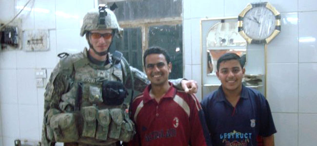 These are the Iraqi police, and me hanging out with them. I was sort of pen pals with one but he stopped writing me. He stopped writing me, so I don’t know what happened. I am kind of worried about him, because these are the guys who are constantly getting killed, hurt, and maimed. - Thomas C.