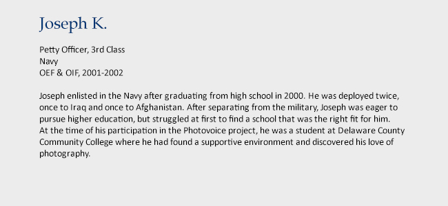 Joseph K., Petty Officer, 3rd Class, Navy, OEF & OIF, 2001-2002