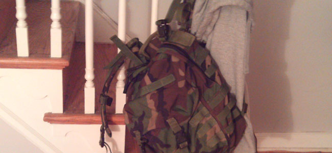 This is my daypack. I’ve been carrying that thing around for about two years. I actually found a daypack like one I used to have [in Iraq]. I got it at a flea market, and I always take it with me whenever I go to school or stuff like that. It reminds me of my old day pack; it reminds of where I was, where I came from.