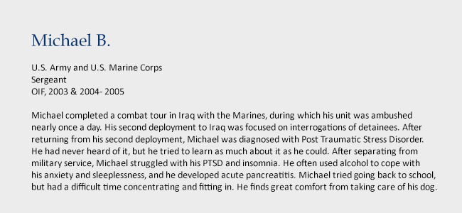 Michael B., U.S. Army and U.S. Marine Corps, Sergeant, OIF, 2003 & 2004- 2005