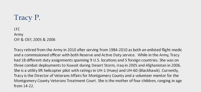 Tracy P., LTC, Army, OIF & OEF, 2005 & 2006