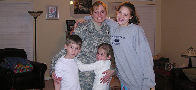 My mom took this photo the morning I came home [from Iraq]. The kids were dazed, and I was overwhelmed.  Frankly, Christmas was a bit rough, trying to get to know one another again. I left for Afghanistan 3 weeks later.