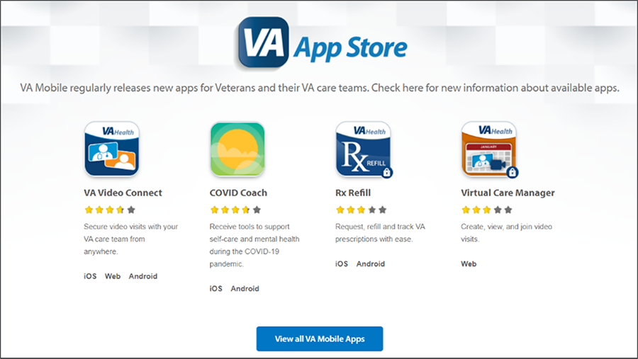 View of several apps in the VA App Store