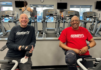 two elderly men exercising