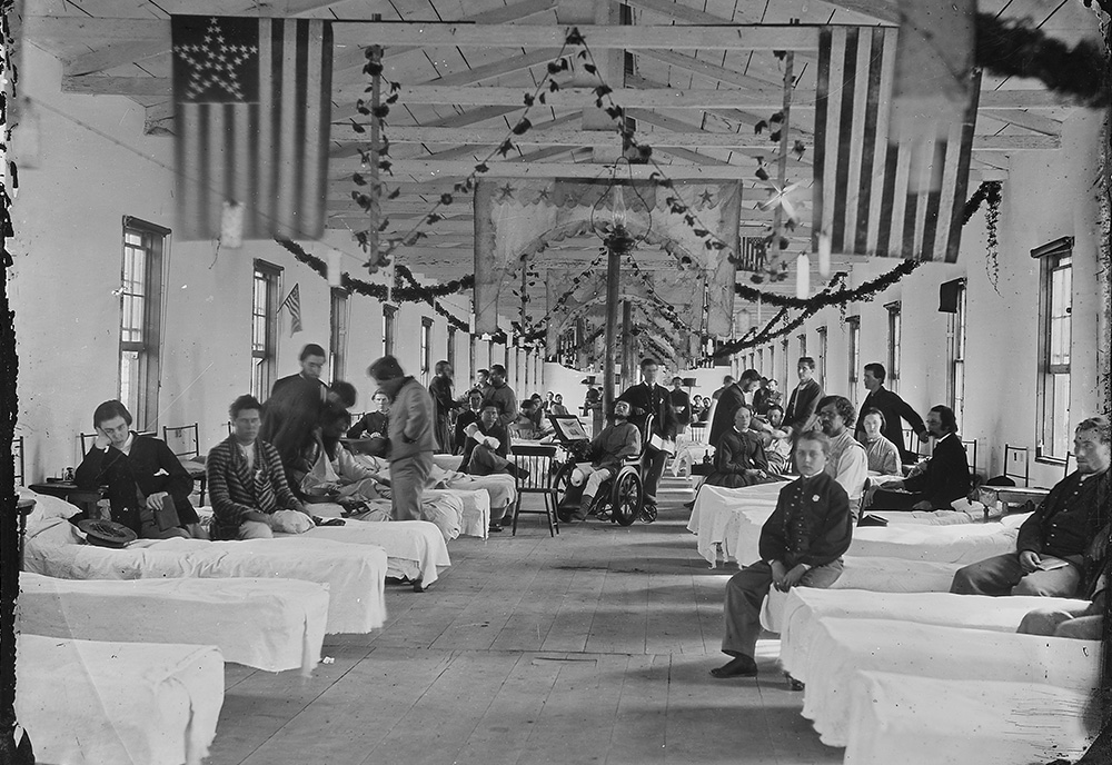 patients inside a Civil War era hospital