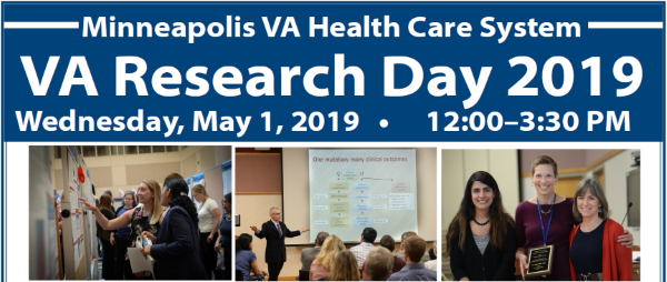 Research Week 2019 promotional collage showing a poster session, a keynote speaker, and an award recipient