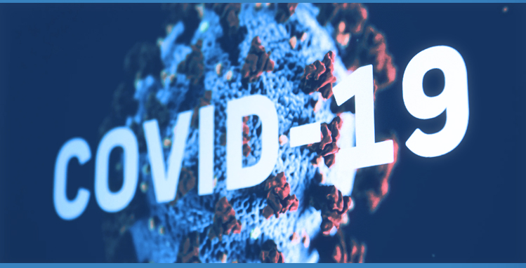 Image showing the word COVID 19 in front of a zoomed in virus. 