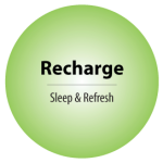 Circle graphic with "Recharge, Sleep and Refresh" typed in center.