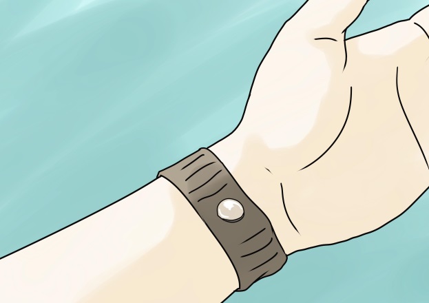 Drawing of the left wrist with acupressure bracelet.