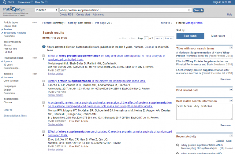 Screenshot of PubMed.gov Search Results