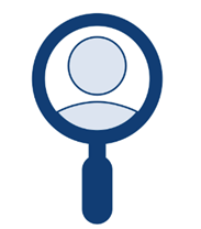 An icon of a magnifying glass with a person inside.