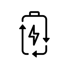 An icon of a battery with wheeled arrows signifying recharging.