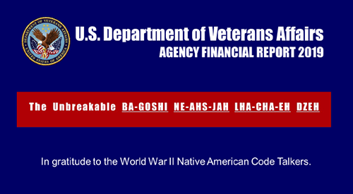 Agency Financial Report Fiscal Year 2019 - In gratitude to the World War II Native American Code Talkers