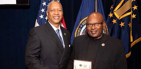 CMV Executive Director Stephen Dillard poses with the first African American Commander and Flight Leader of the Blue Angels-the Navy's Flight Demonstration Sq Donnie Cochran
