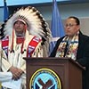 Alvin 'A.J.' Not Afraid, Jr. and Ms. Medicine Crow speaking/accepting in honor of Chief Medicine Crow