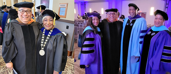 From left to right: Gregorio Kishketon pictured with SAU’s 13th President, Dr. Christine Johnson-McPhail (first photo) | Dr. Leslie Rodriguez-McClellon, Chairman- The Honorable James E. Perry, Mr. Gregorio Kishteton, and Dr. Carolyn Carter (second photo)