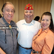 From left to right: Marine Veteran William “Billy” Mills, also known as Tamakoce Te’Hila, CMV Native American/ Alaska Native Liaison Gregorio Kishketon, and Julie Tayac Yates of the Piscataway Indian Nation
