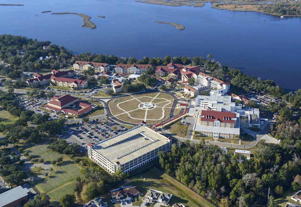aerial view of the Biloxi VA campus with Mullet Lake in the background