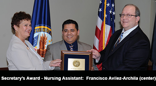 Francisco Avilez-Arechila with Nurse Executive Laureen Doloresco and Director Joe Battle