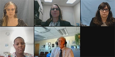 screenshot of virtual presentation with Laura Ashe, Kelly Drumright, Rebecca Matthews, Saretha Cannon and David Przestrzelski