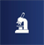 Microscope icon on flat blue square