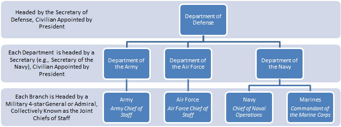 Diagram illustrating the five branches of the US military.