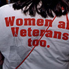 A woman Veteran wearing a t-shirt with the caption Women are Veterans too.