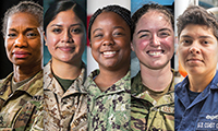 Women service members from the Army, Marines, Navy, Air force, and Coast Guard