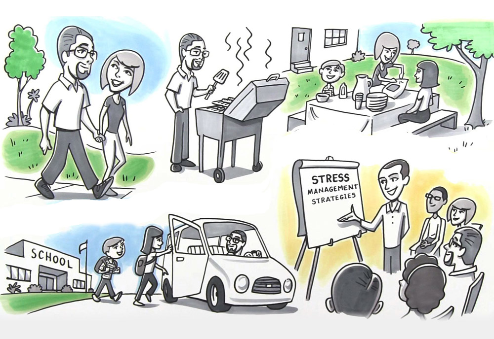 Cartoon of people enjoying activities Cartoon of people enjoying activities